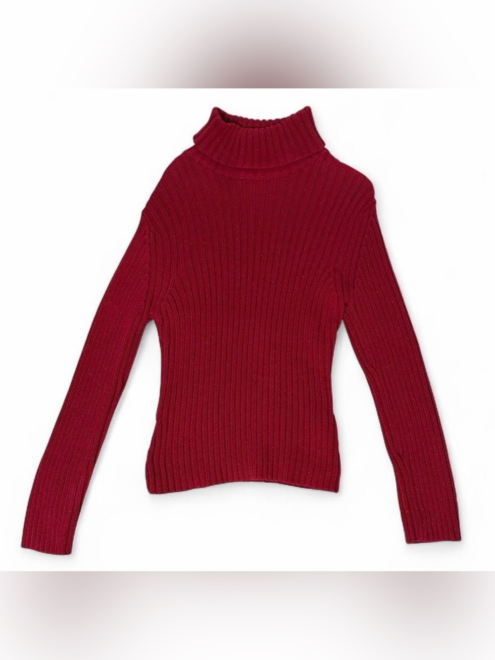 Y2K Maroon Women's Ribbed Metallic Turtleneck Sweater - Size: S/M